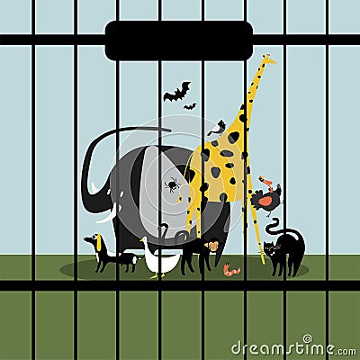 Helpless animals kept in captivity Vector Illustration