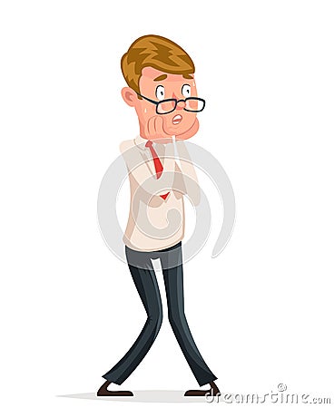 Helpless scared businessman shoked character isolated icon cartoon design vector illustration Vector Illustration