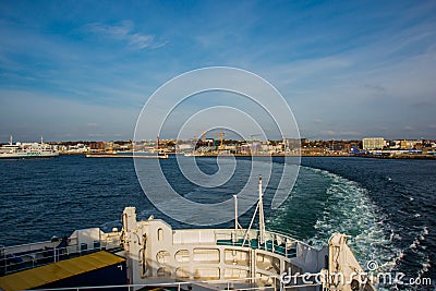HELSINGBORG, SWEDEN: An image of a passenger ferry commuting between Helsinborg in Sweden and Helsingor in Denmark Editorial Stock Photo
