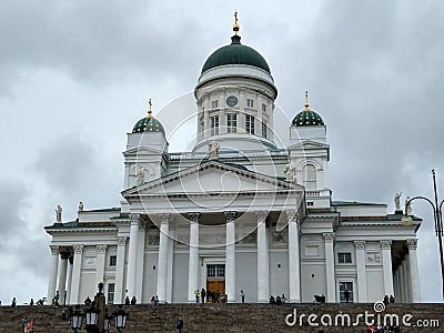 Helsinki, Finland. August 19, 2017: Helsinki Cathedral, Gray clouds over the cathedral. Tourist attraction Editorial Stock Photo