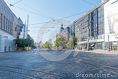 Mannerheimintie in the city centre of Helsinki. Main street and boulevard of Helsinki Editorial Stock Photo