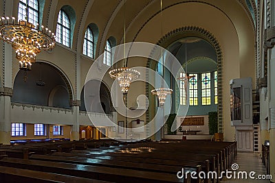 The interior of Kallio Church in Helsinki, Finland. Editorial Stock Photo