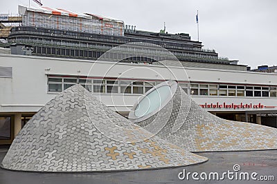 Fragment of the architectural complex Amos Rex in the center of Helsinki Editorial Stock Photo