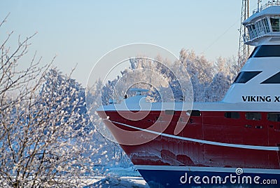 M/S Viking XPRS ferry in winter conditions Editorial Stock Photo