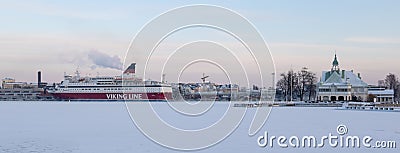 HELSINKI, FINLAND - January 08, 2015: Viking Line passenger cruise ship departing the port of Helsinki in winter Editorial Stock Photo