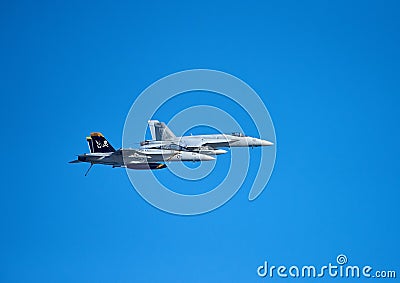 Two US Navy F/A-18 E Super Hornet multirole fighter planes Editorial Stock Photo