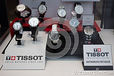 Helsinki, Finland - 3 March 2020: Tissot watch in shop, Illustrative Editorial Editorial Stock Photo