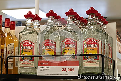 Tax free alcohol store on Vikingline ferry between Tallinn and Helsinki. Tequila bottles on the shop shelves Editorial Stock Photo