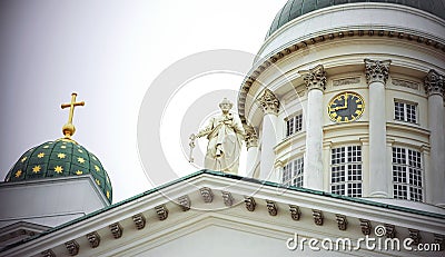 Helsinki, Finland - 11.03.2019: Top of Finnish Lutheran Helsinki Cathedral Editorial Stock Photo