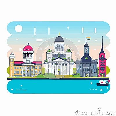 Helsinki, Finland Travel Skyline Illustration Vector Illustration