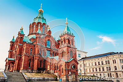 Helsinki Finland. Uspenski Orthodox Cathedral Upon Hillside, Chu Stock Photo