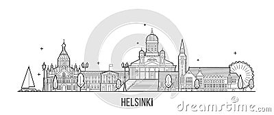 Helsinki skyline Finland city building vector line Vector Illustration