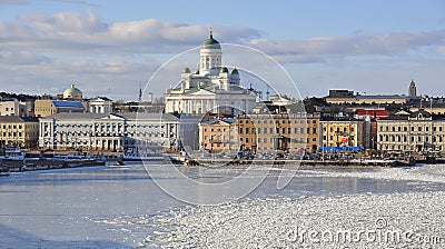 Helsinki skyline and Helsinki Cathedral in winter, Finland Stock Photo