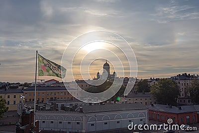 Helsinki, Uusimaa, Finland. July 20, 2020. Panorama of Helsinki in the evening, View of the Cathedral, the White Church Editorial Stock Photo