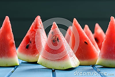 Helthy, refreshing summer snack. Fresh bright juicy watermelon s Stock Photo