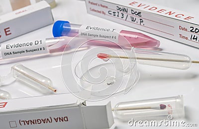 Hematological analysis with forensic test kit in a murder in a crime lab Stock Photo