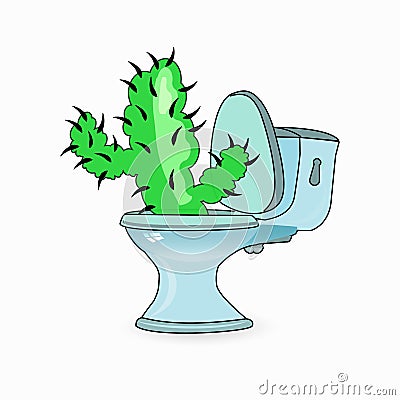 Hemorrhoids concept. cactus and toilet Cartoon Illustration