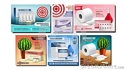 Hemorrhoids Suppositories Promo Banners Set Vector Vector Illustration