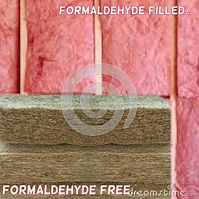 Hemp Insulation vs Pink Panther Fiberglass Stock Photo