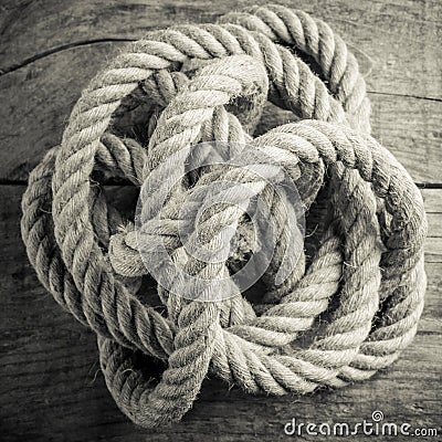 Hemp rope tangle black and white photo Stock Photo