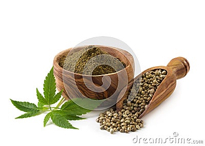 Hemp seeds and flour Stock Photo