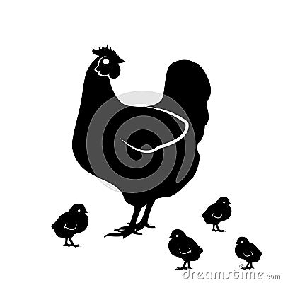 Hen chicken silhouette vector illustration, perfect for farming or pet design. flat design style Vector Illustration