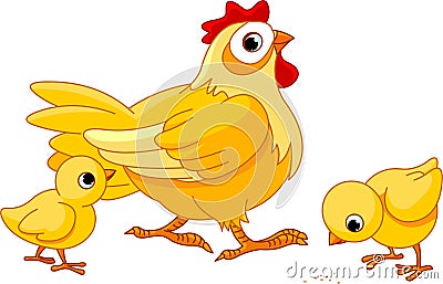 Hen and chicks Vector Illustration