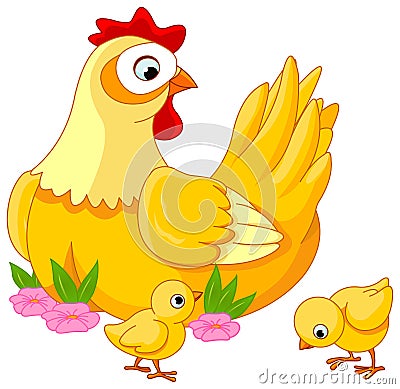 Hen and Chicks Vector Illustration