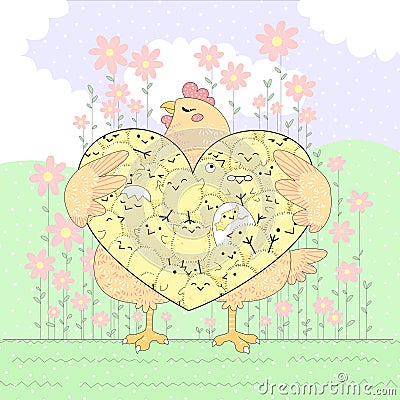 Hen and Chicks Maternal Love Stock Photo