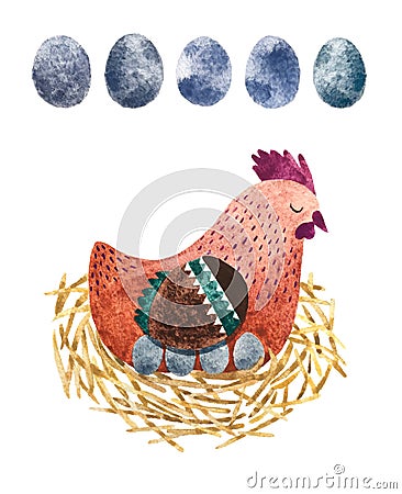 Hen and eggs Stock Photo