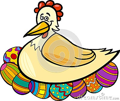 Hen hatching easter eggs cartoon illustration Vector Illustration