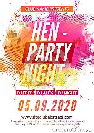 Hen-party flyer invitation design template. Girls event show deisgn. Ladies feminine night party flyer template Vector Illustration