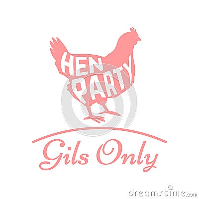 Hen party logotype with chicken silhouette and text Cartoon Illustration