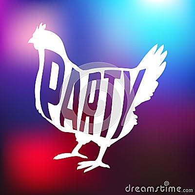 Hen party logotype with chicken silhouette and Vector Illustration