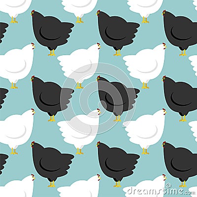 Hen pattern seamless. Chicken background. Farm bird texture Vector Illustration