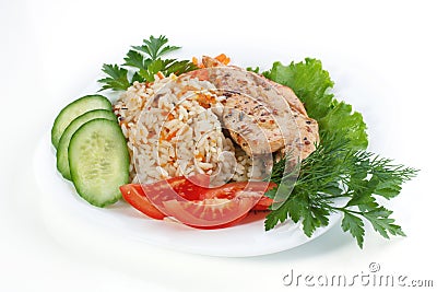 Hen with rice Stock Photo
