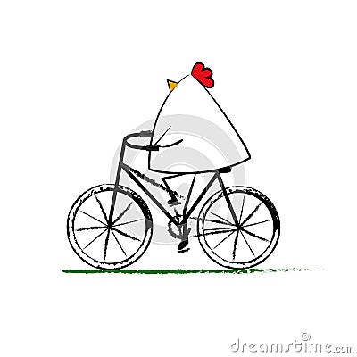 Hen ride a bike Vector Illustration