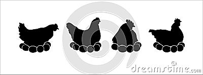 Hen silhouettes vector set. Chicken incubate the eggs illustration set Cartoon Illustration
