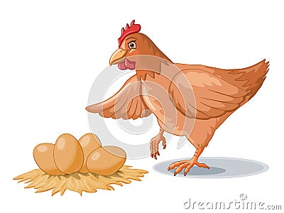 Hen and some fresh eggs Vector Illustration