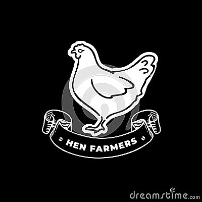 Hen vector logo. Hen Badge, Emblem, Design Elements. Used Hand Support Backyard Chickens. Farm To Table Fresh Meat ans Eggs. Vinta Vector Illustration