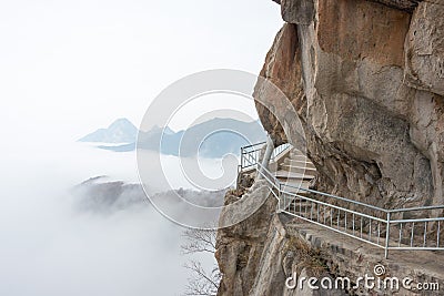 Sanhuang Plank Way in Sanhuangzhai scenic area. a famous landscape in Dengfeng, Henan, China. Stock Photo