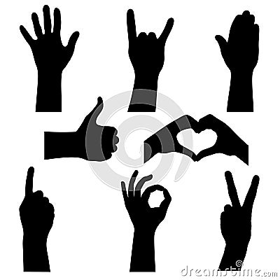 Set silhouettes human hands Cartoon Illustration