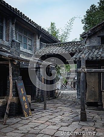 The Hengdianâ€™s world studio for shooting film studio, The traditional ancient village Chinese screen in the hengdian studio is Editorial Stock Photo