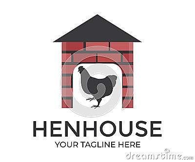 Henhouse, poultry farming flat logo design. Organic animal agriculture, hennery. Chicken farm vector design. Vector Illustration