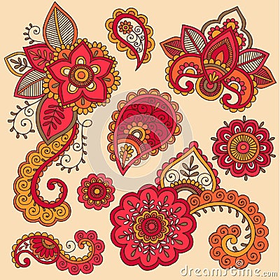 Henna Colorful Mehndi Tattoo Doodles Vector Vector Illustration