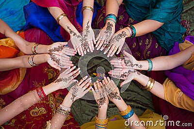 Henna Decorated Hands Arranged in a Circle Stock Photo