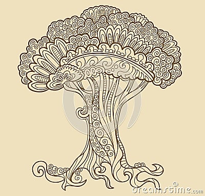 Henna doodle Tree vector Vector Illustration