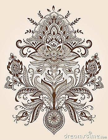 Henna Lace Paisley Flower Vector Vector Illustration