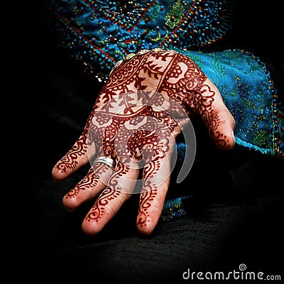 Henna, mehendi on a bride's hand - fun square Stock Photo