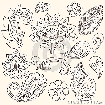 Henna Mehndi Flowers and Paisley Vector Vector Illustration